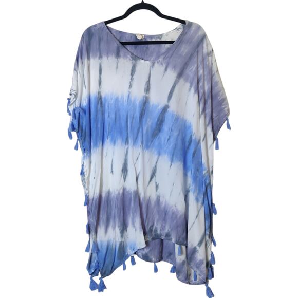 Surf Gypsy Blue Tassel Tie Dye Lightweight Sheer Swim Cover Up Tunic Small Boho - Picture 1 of 12